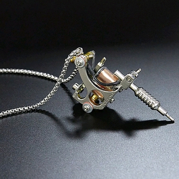 Tattoo Gun Steampunk Necklace Unisex - Picture 2 of 4